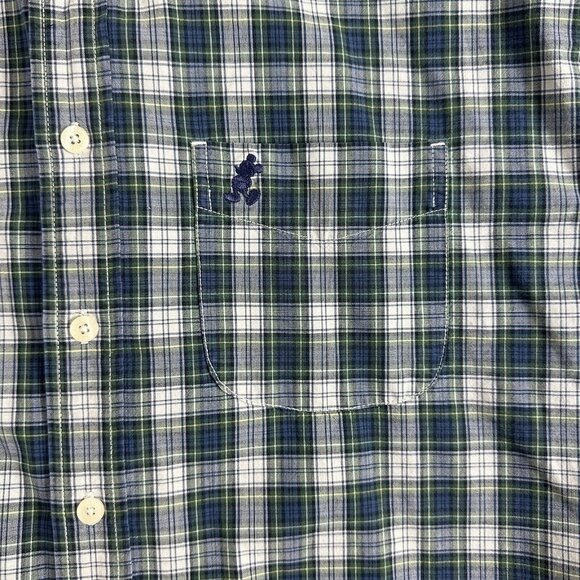 Disney World Button Down Shirt Men's Size L Blue Plaid Short Sleeve Mickey Mouse - Picture 4 of 8